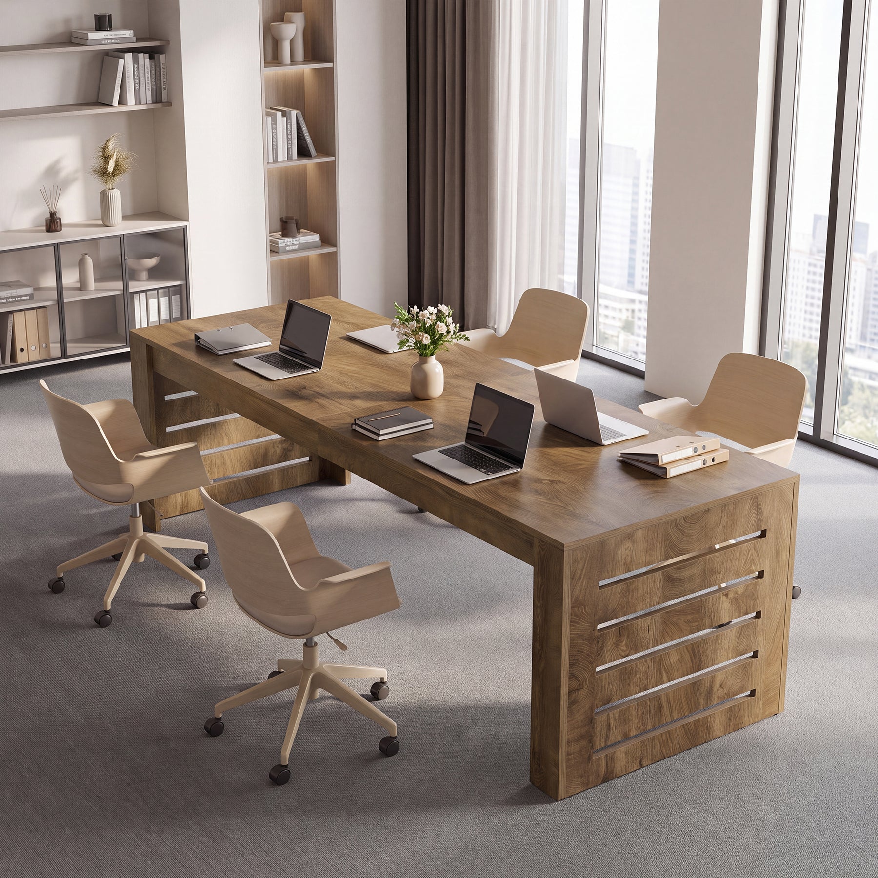 79" Executive Desk with Double Pedestal Base, Farmhouse Home Office Computer Desk