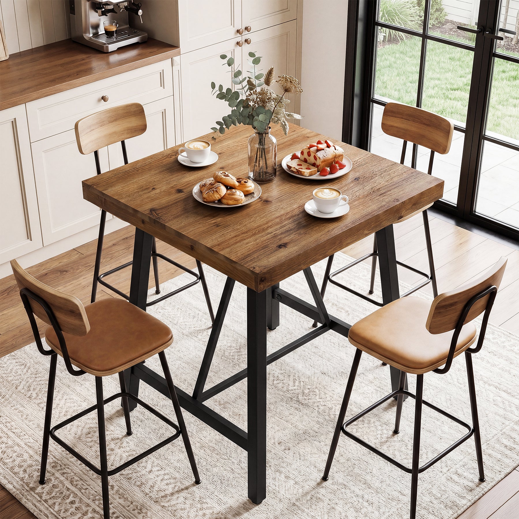 31.5" Solid Wood Bar Table, Counter Height Pub Table Kitchen Dinner Table