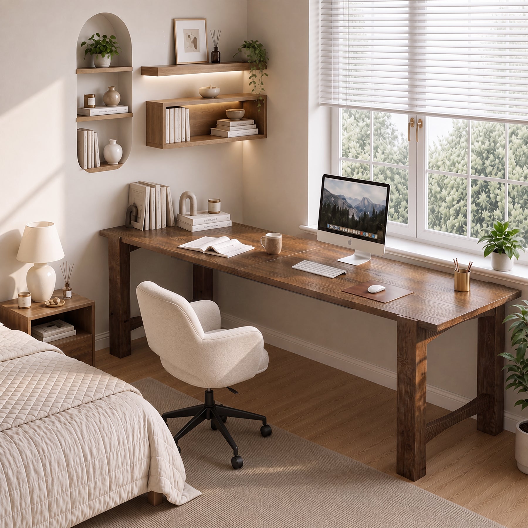 79" Extra Long 2 Person Desk, Farmhouse Solid Wood Computer Desk, Thick Legs, Home Office