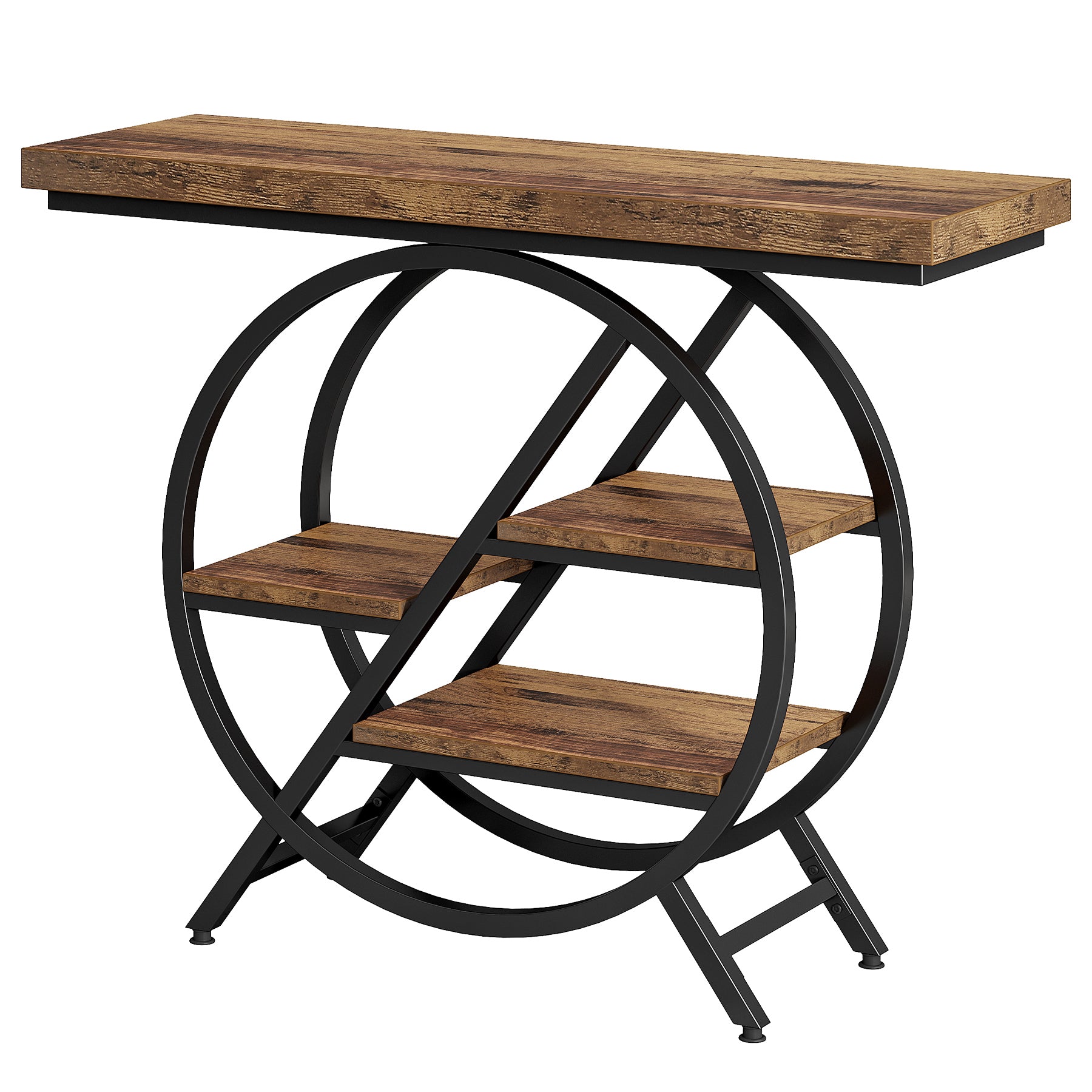 4-Tier Console Table, 39.4" Entryway Table with Geometric Metal Frame