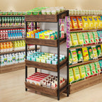 4-Tier Retail Display Rack, Wooden Snack Candy Rack Storage Shelf Organizer