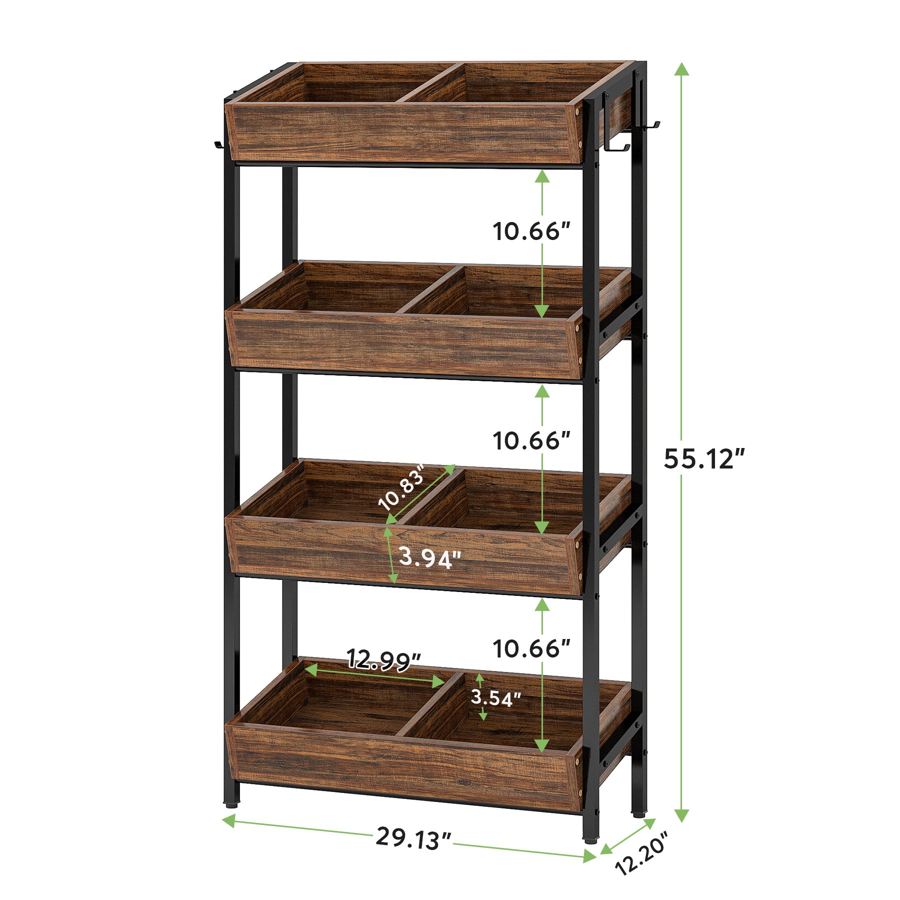 Wood Fruit Vegetable Storage Rack Stand, 4 - Tier Storage Organizer Tribesigns