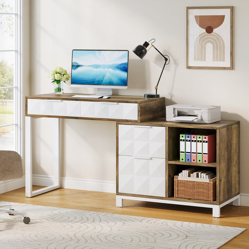 4 - Drawer Computer Desk, Reversible Office Desk with File Drawer Cabinet Tribesigns