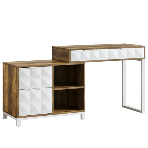 4 - Drawer Computer Desk, Reversible Office Desk with File Drawer Cabinet Tribesigns
