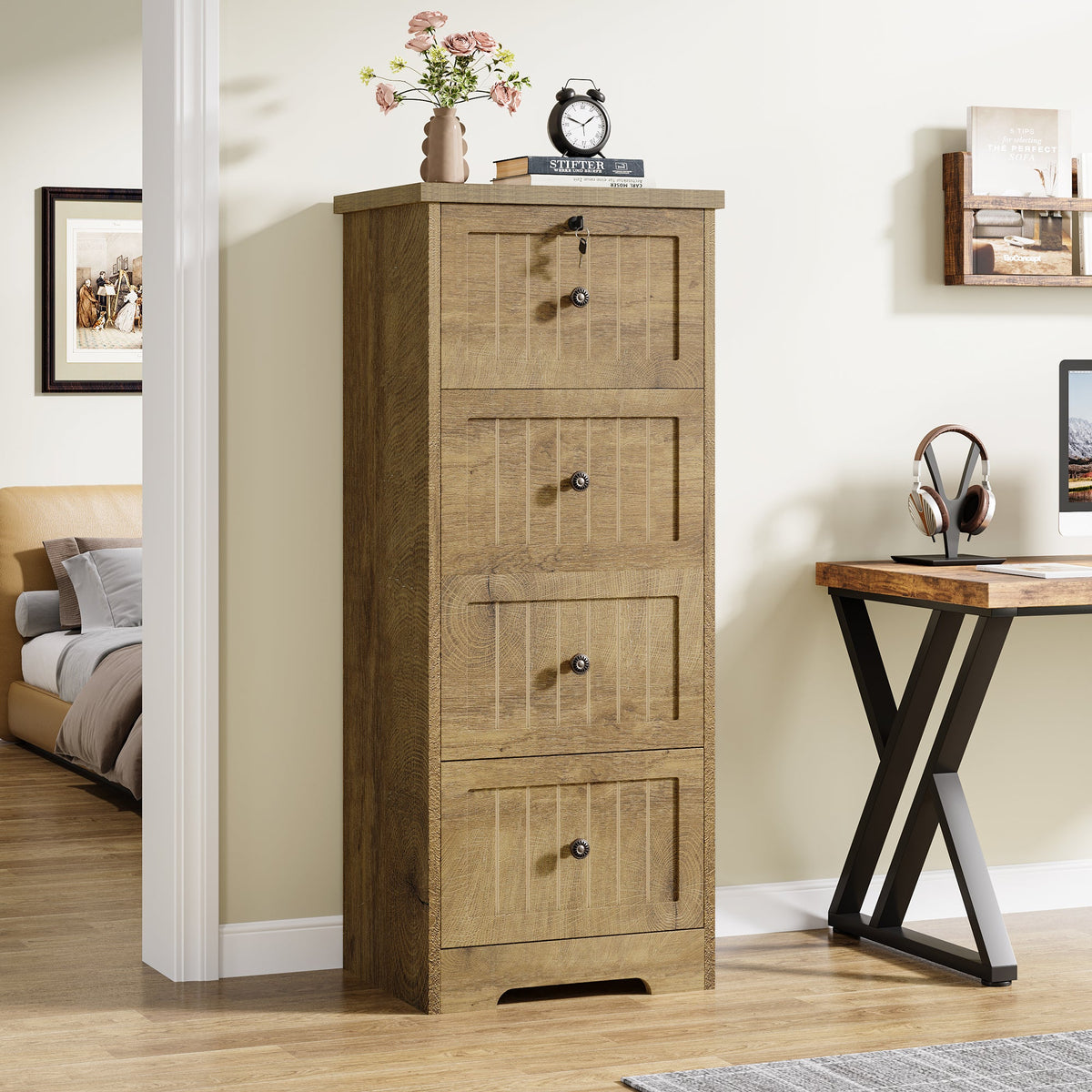 Tribesigns 4 Drawer File Cabinet Vintage Vertical Filing Cabinet