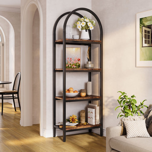 4 - Tier / 5 - Tier Bookshelf, Arched Bookcase Display Rack with Storage Shelves Tribesigns