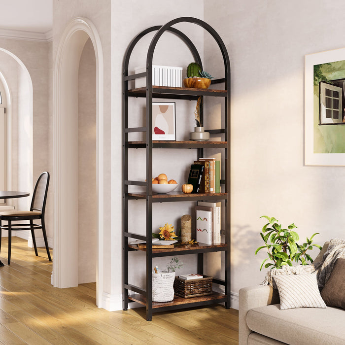 4 - Tier / 5 - Tier Bookshelf, Arched Bookcase Display Rack with Storage Shelves Tribesigns