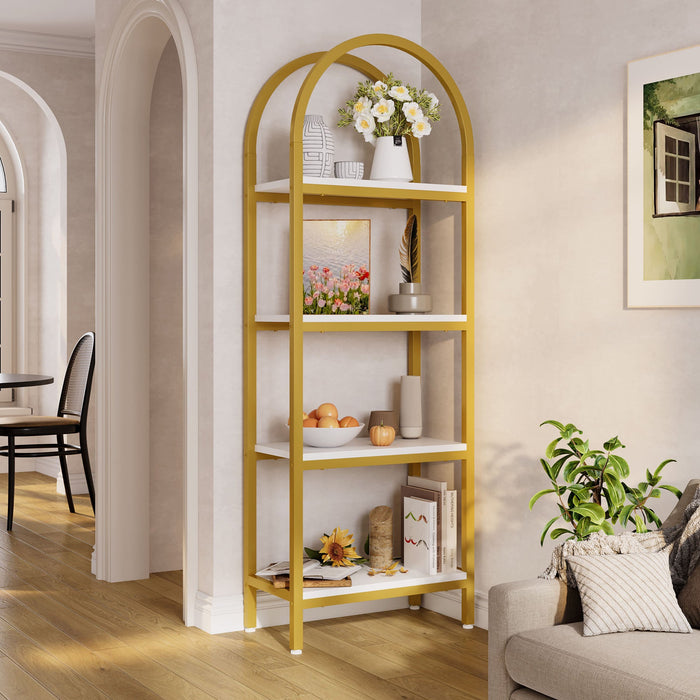 4 - Tier / 5 - Tier Bookshelf, Arched Bookcase Display Rack with Storage Shelves Tribesigns