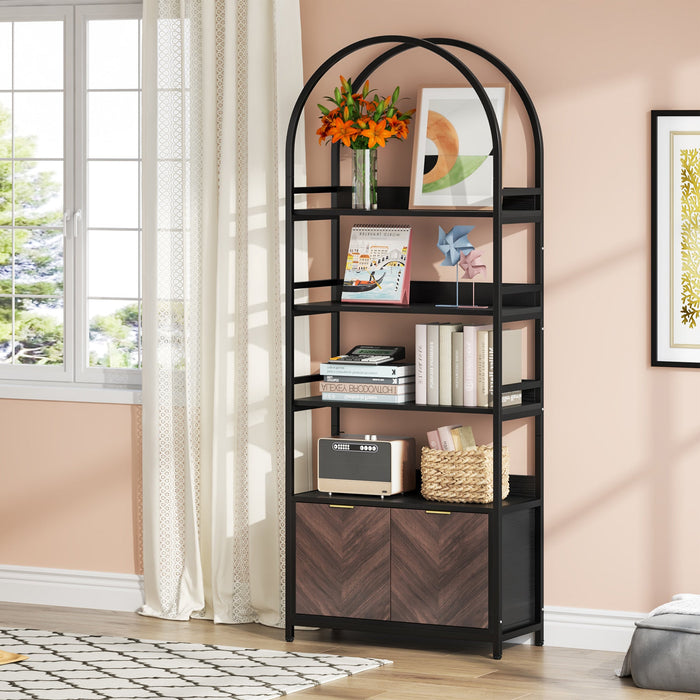 4 - Tier Bookshelf with Cabinet, 75.9" Tall Etagere Bookcase with Door Tribesigns
