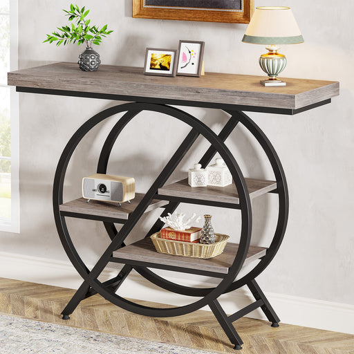 4 - Tier Console Table, 39.4" Entryway Table with Geometric Metal Frame Tribesigns