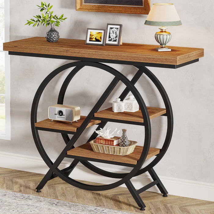 4 - Tier Console Table, 39.4" Entryway Table with Geometric Metal Frame Tribesigns