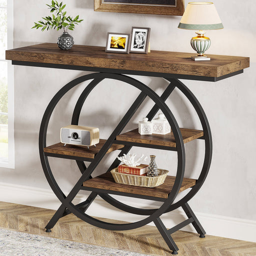 4-Tier Console Table, 39.4" Entryway Table with Geometric Metal Frame Tribesigns