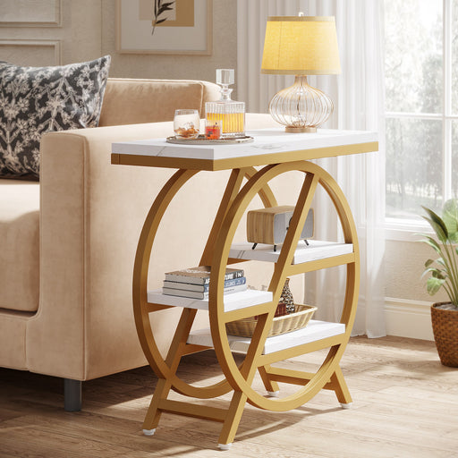 4 - Tier End Table, Small Side Table Snack Table with Storage Shelves Tribesigns