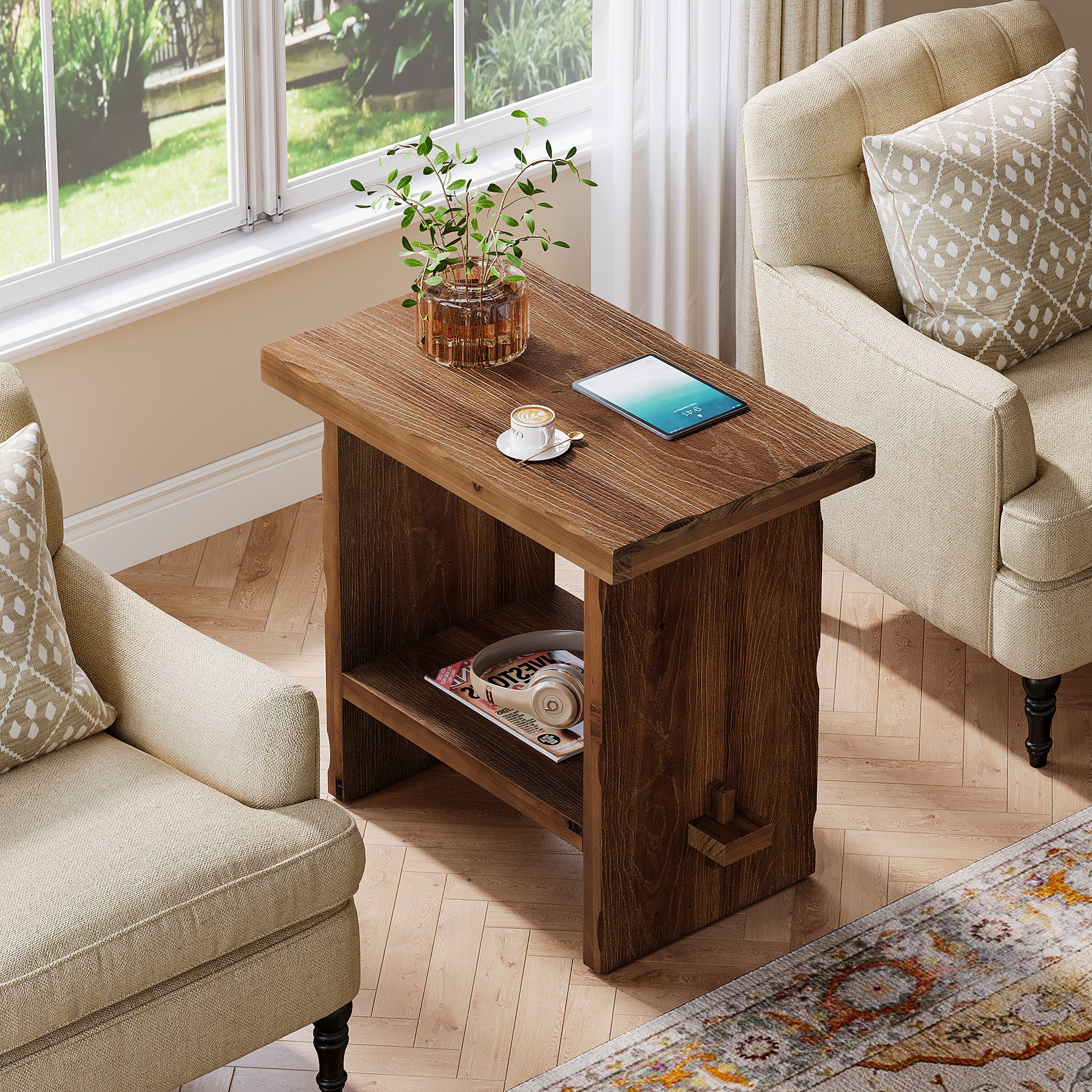 Tribesigns 23.62-Inch Solid Wood Side Table, Wooden End Table with Solid Base