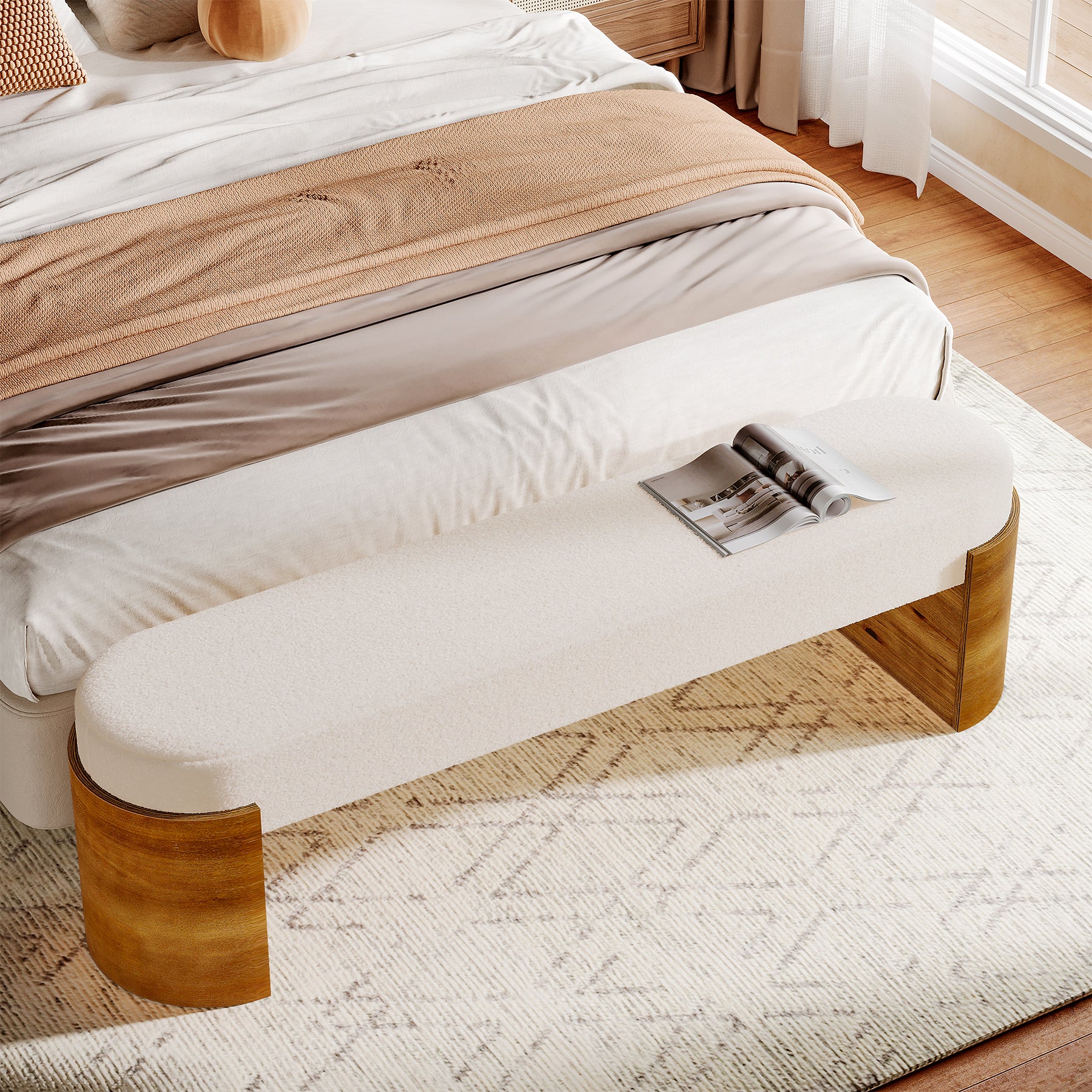 59" Upholstered Entryway Bench, Modern Shoe Bench End of Bed Bench