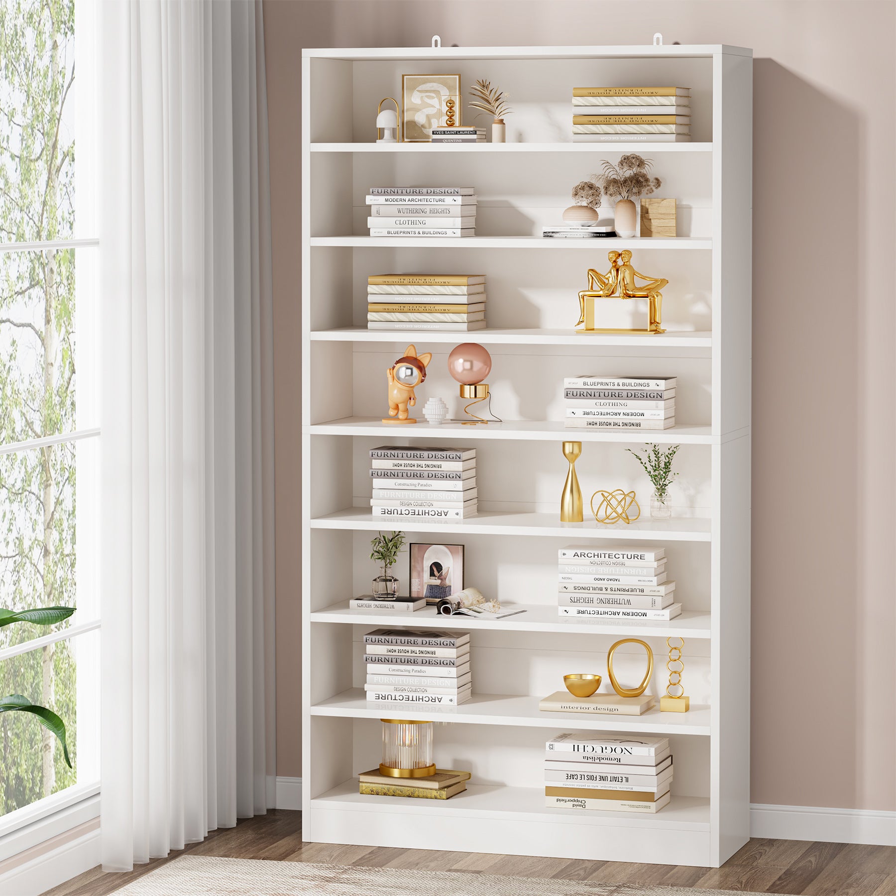 71" Bookcase, Modern 9-Tier Bookshelf Freestanding Display Shelf