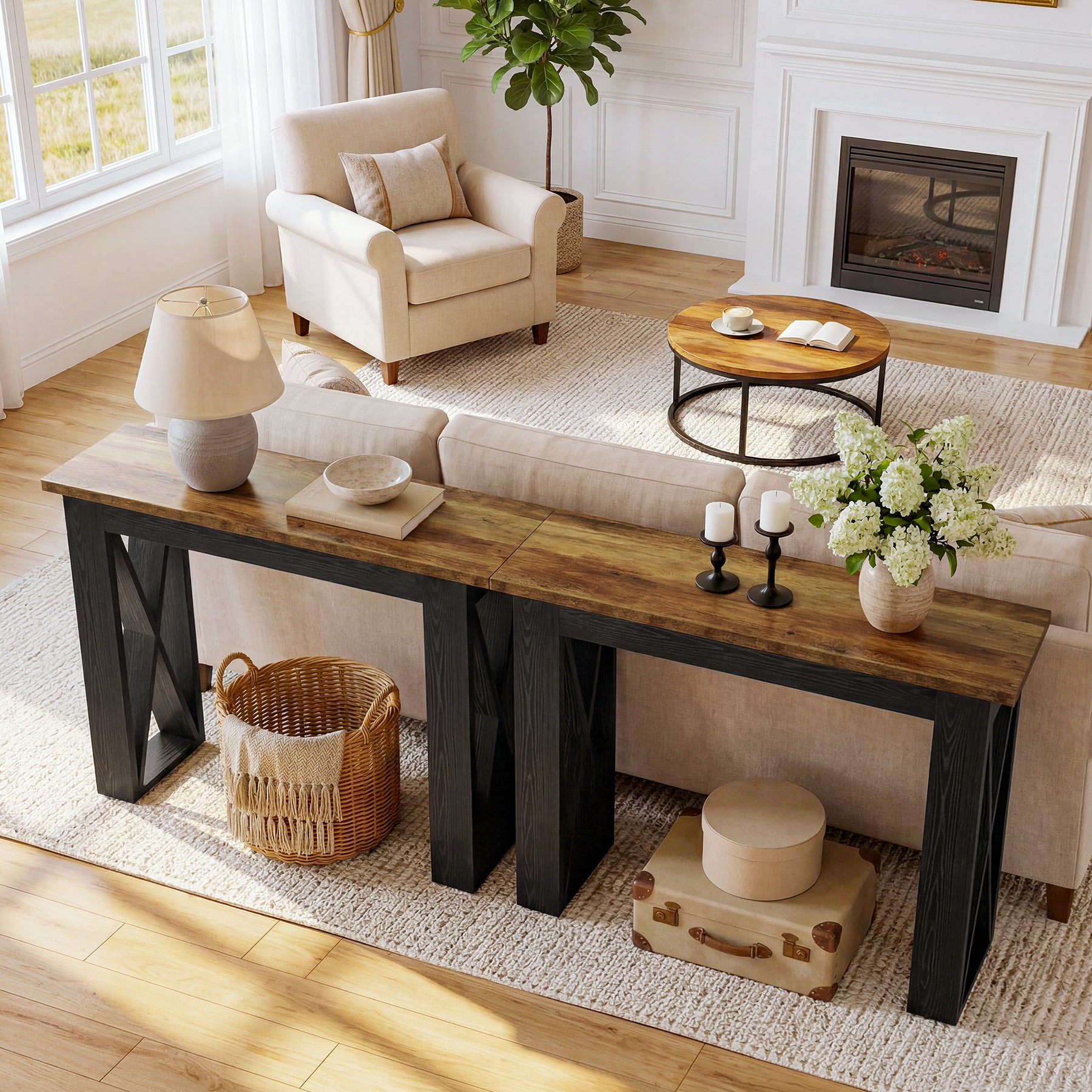 41" Farmhouse Console Table, Narrow Sofa Table Behind Couch with X-Shaped Legs for Entryway & Hallway