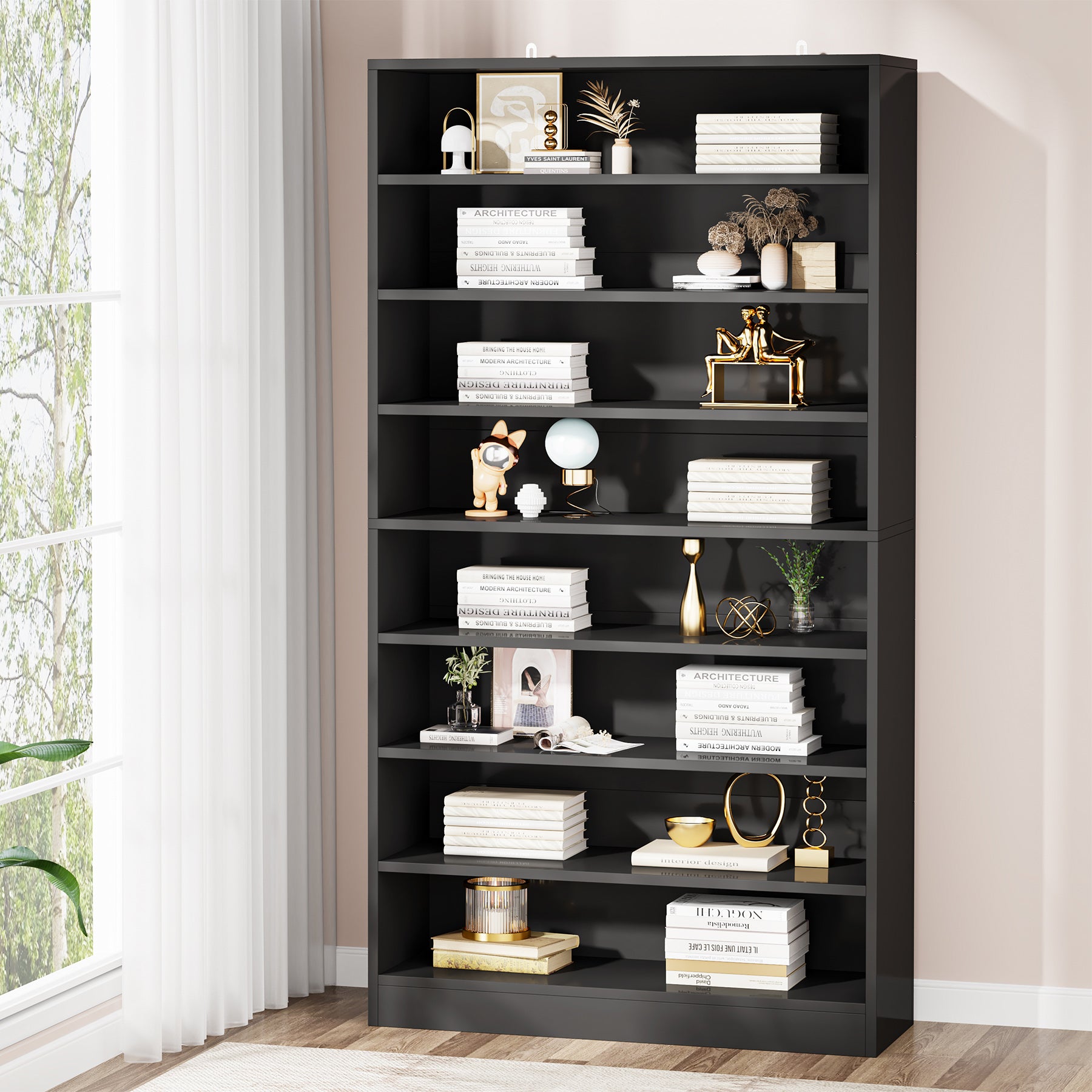 71" Bookcase, Modern 9-Tier Bookshelf Freestanding Display Shelf