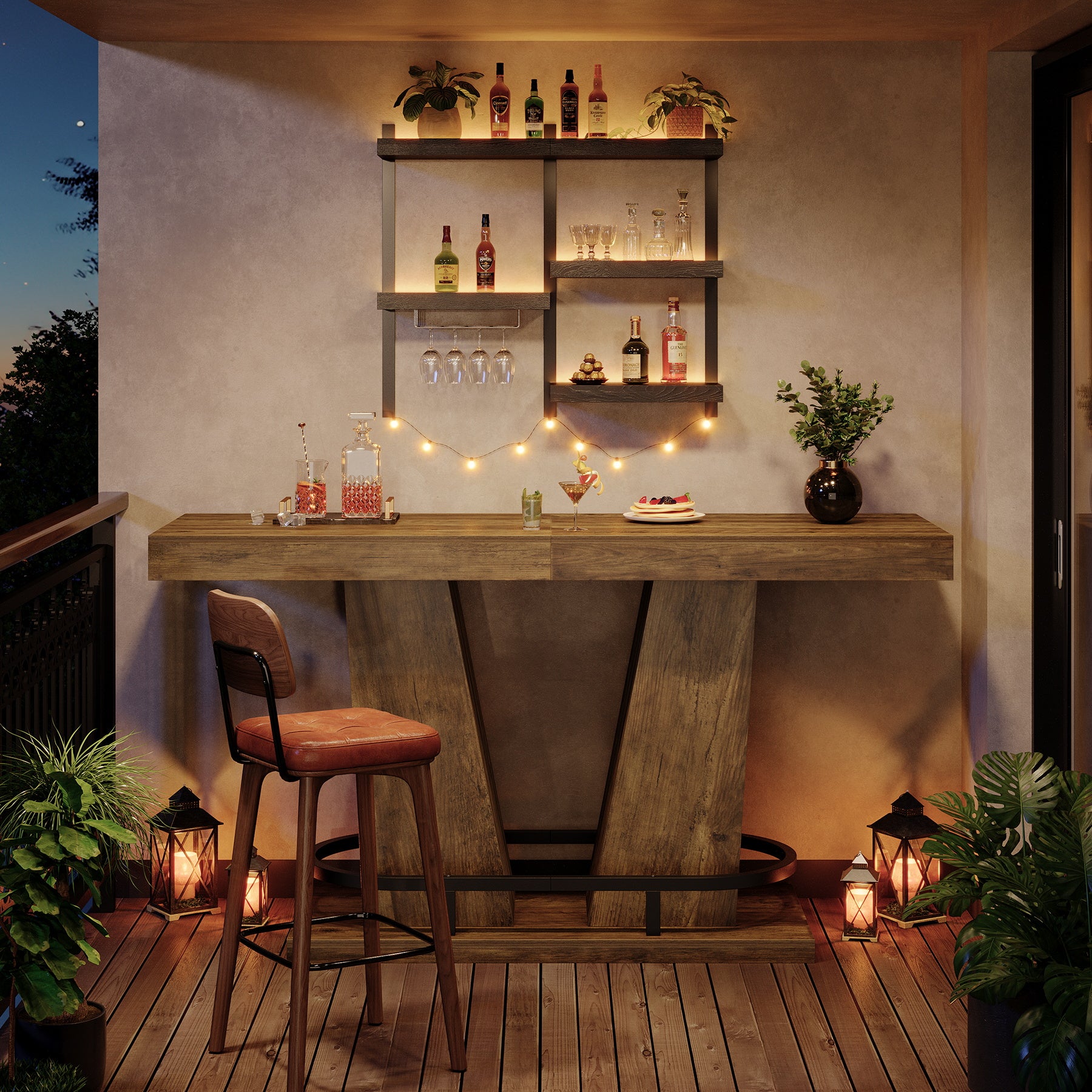 62.99" Bar Table for 4-6, Counter Height Pub Table with Metal Footrest - Thumbnail 5