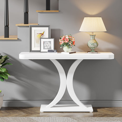 40" Console Table, Narrow Entryway Foyer Table with Geometric Base Tribesigns