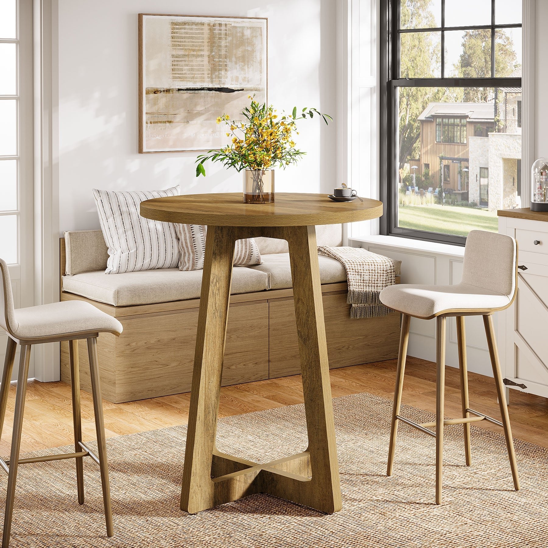 40" Bar Table, Round Bar Height Bistro Pub Table (Only Table)