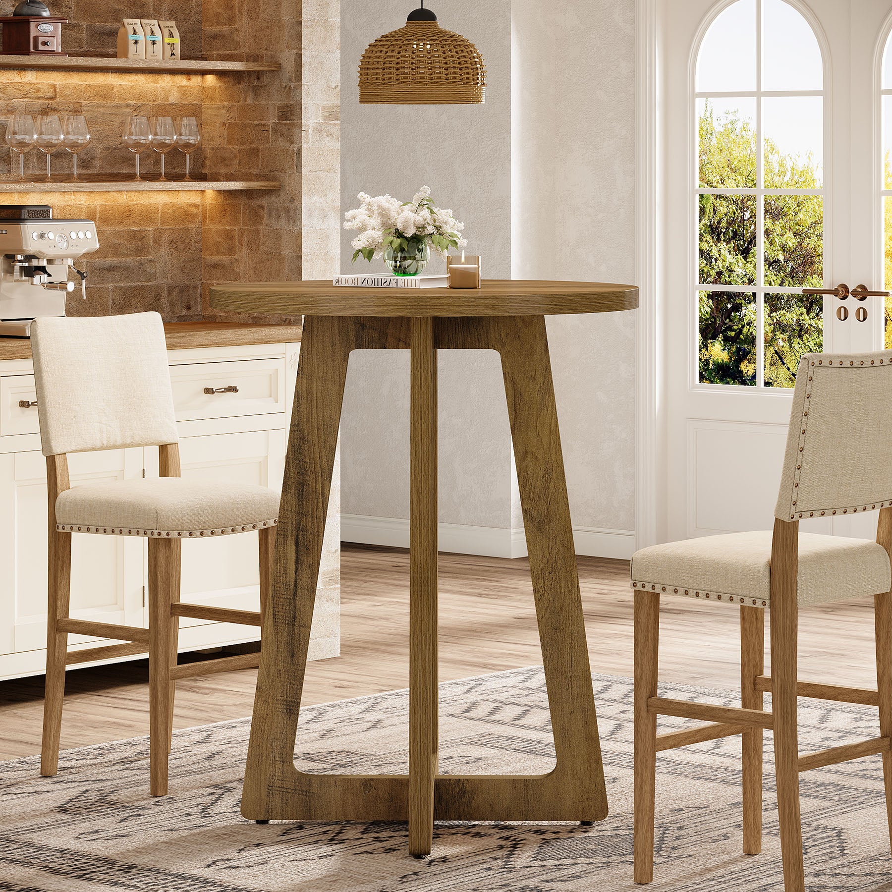 40" Bar Table, Round Bar Height Bistro Pub Table (Only Table)