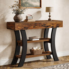 Tribesigns 41.3-inch curved console table#Color_Dark Brown + Black