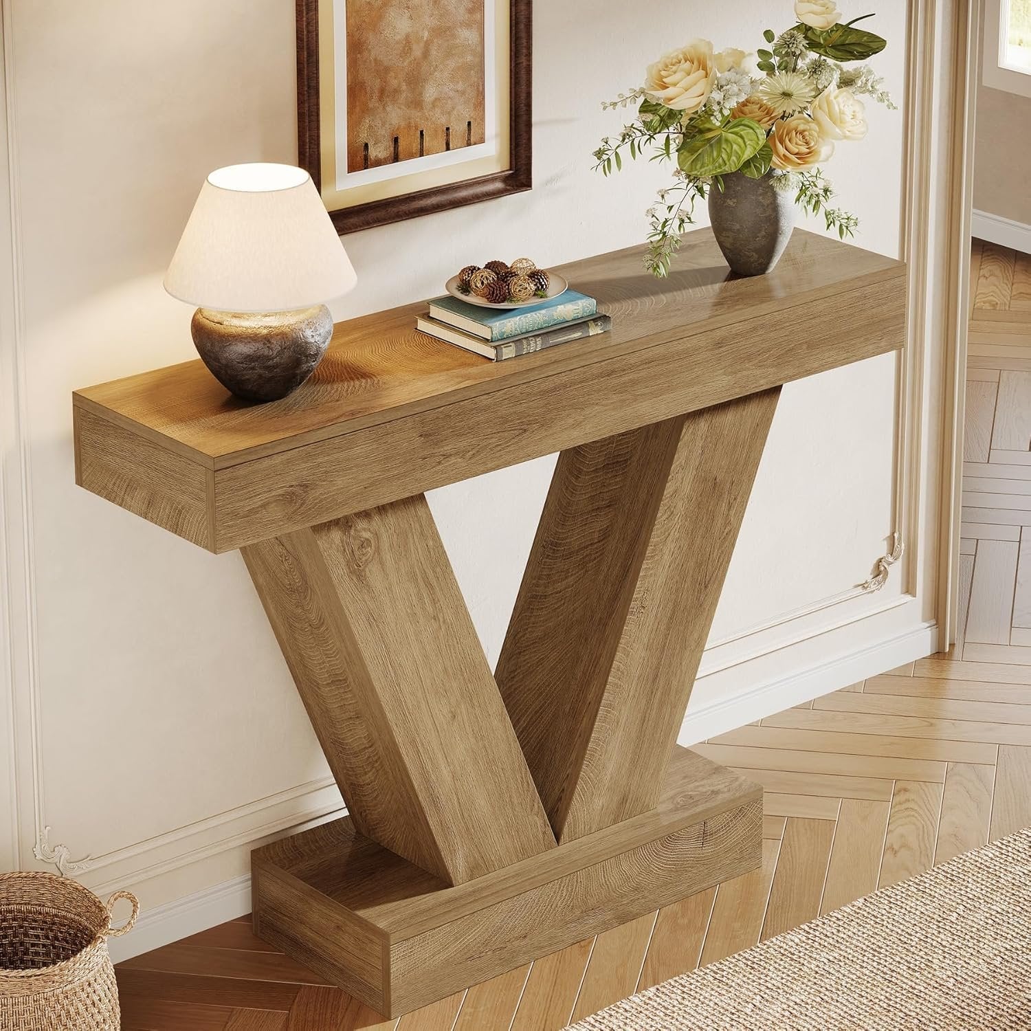 41.3" Console Table, Sofa Entryway Table Behind Couch with V-Shaped Legs
