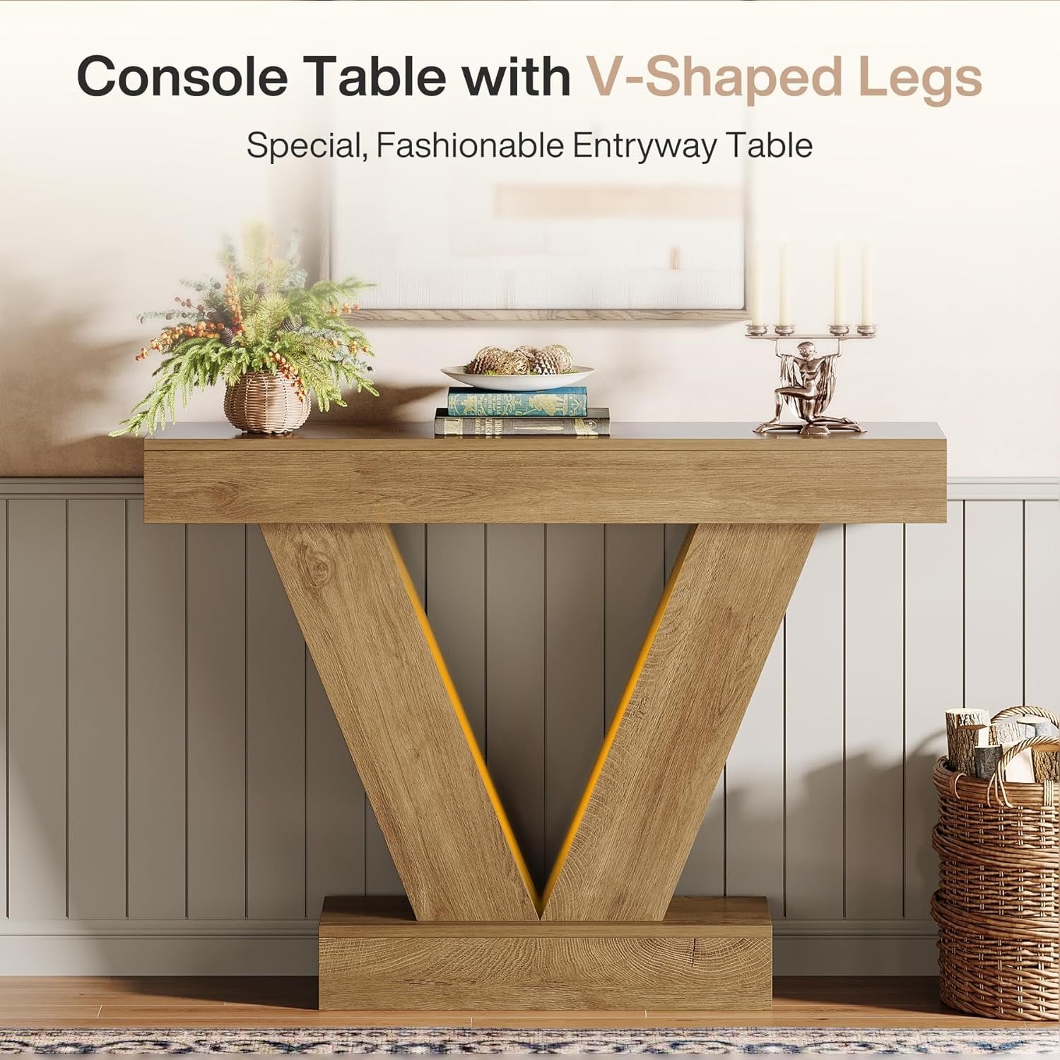 41.3" Console Table, Sofa Entryway Table Behind Couch with V-Shaped Legs