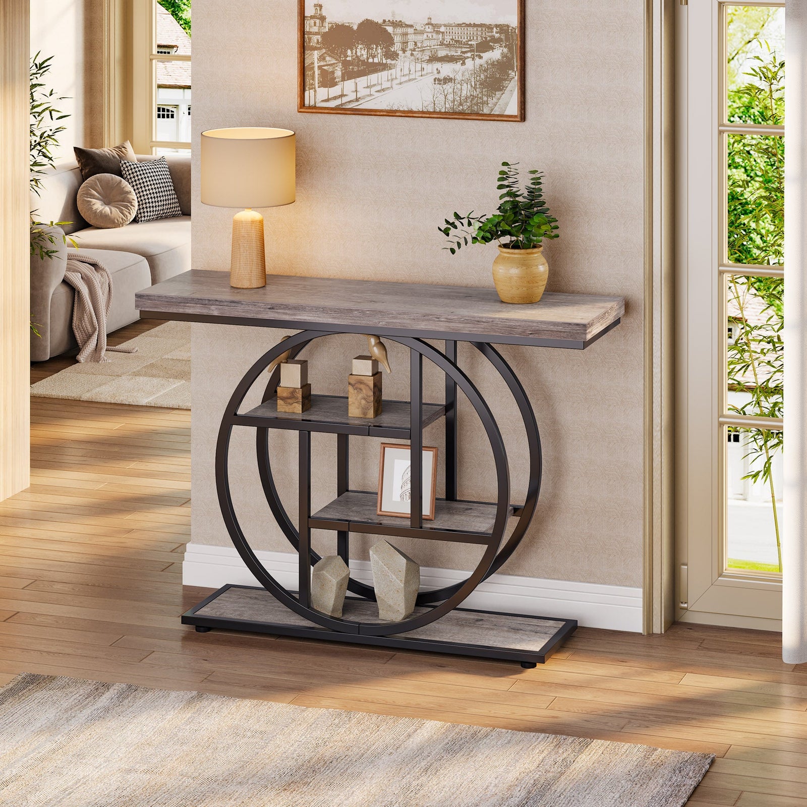 Tribesigns Consoletafel, Moderne 105cm Haltafel Met Geometrische Basis Kunstmatig Wit Marmer Smalle Salontafel Consolemeubel Voor Woonkamer Hal Gang Wit En Goud Tribesigns Consoletafel, Moderne 105cm Haltafel Met Geometrische Basis Kunstmatig Wit Marmer Smalle Salontafel Consolemeubel Voor Woonkamer Hal Gang Wit En Goud
