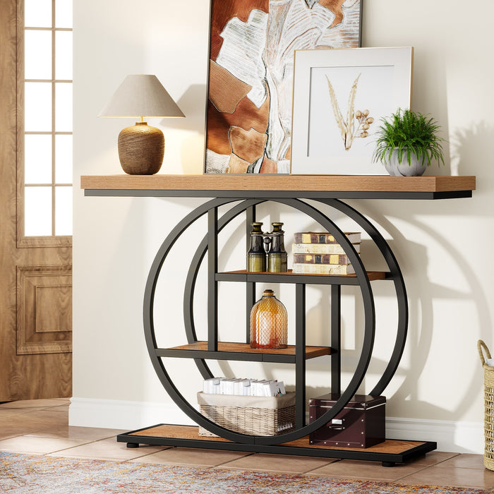 41.3" Console Table, Industrial 4 - Tier Sofa Entryway Table with Circle Base Tribesigns