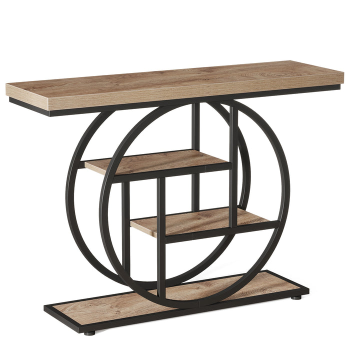 41.3" Console Table, Industrial 4 - Tier Sofa Entryway Table with Circle Base Tribesigns