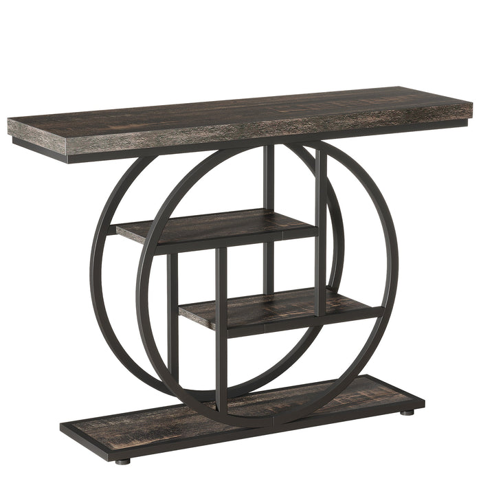 41.3" Console Table, Industrial 4 - Tier Sofa Entryway Table with Circle Base Tribesigns