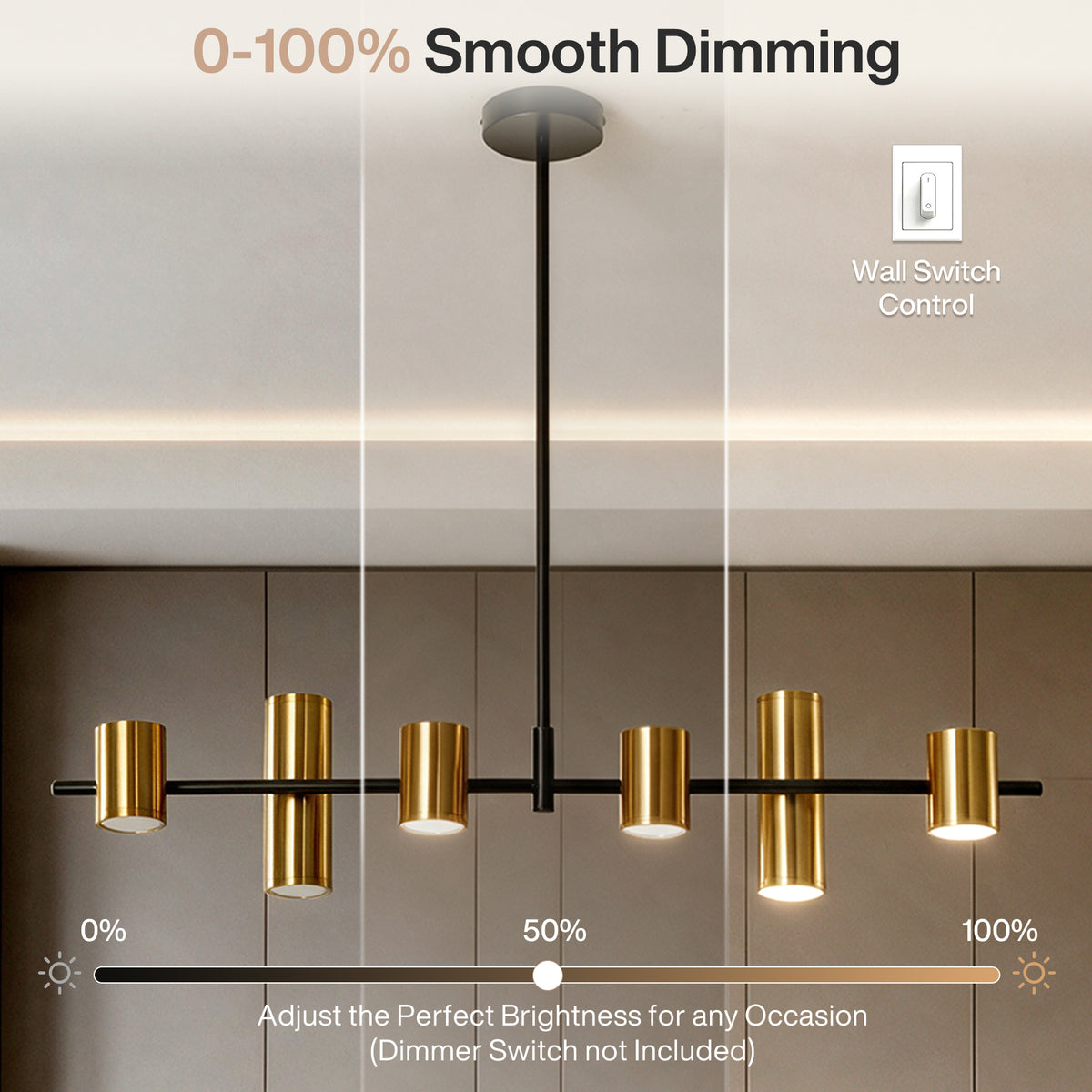 Tribesigns 6-Light Modern Black Gold Linear Chandelier, LED Pendant Light