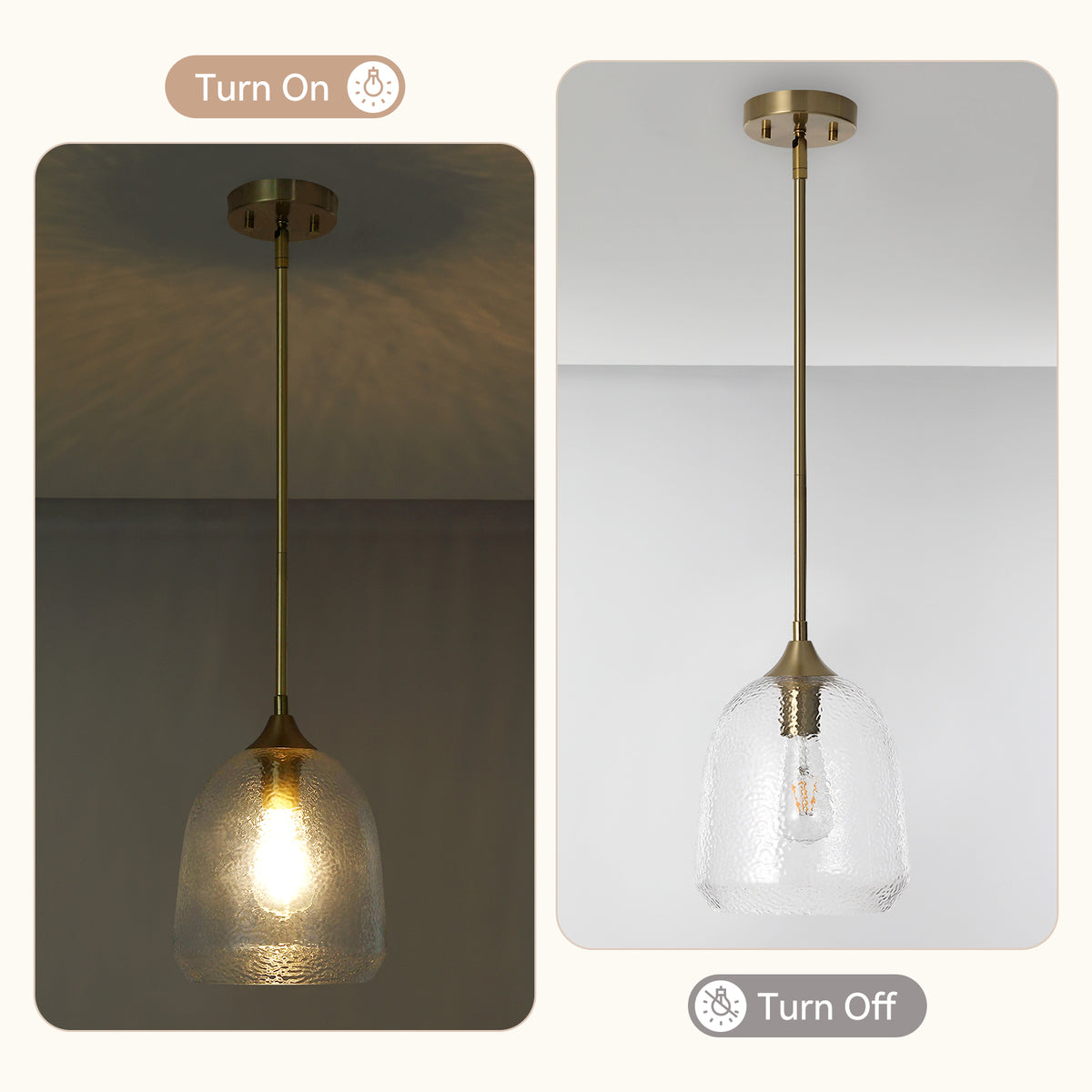 Tribesigns Modern Hammered Glass Pendant Light, Brass Island Light