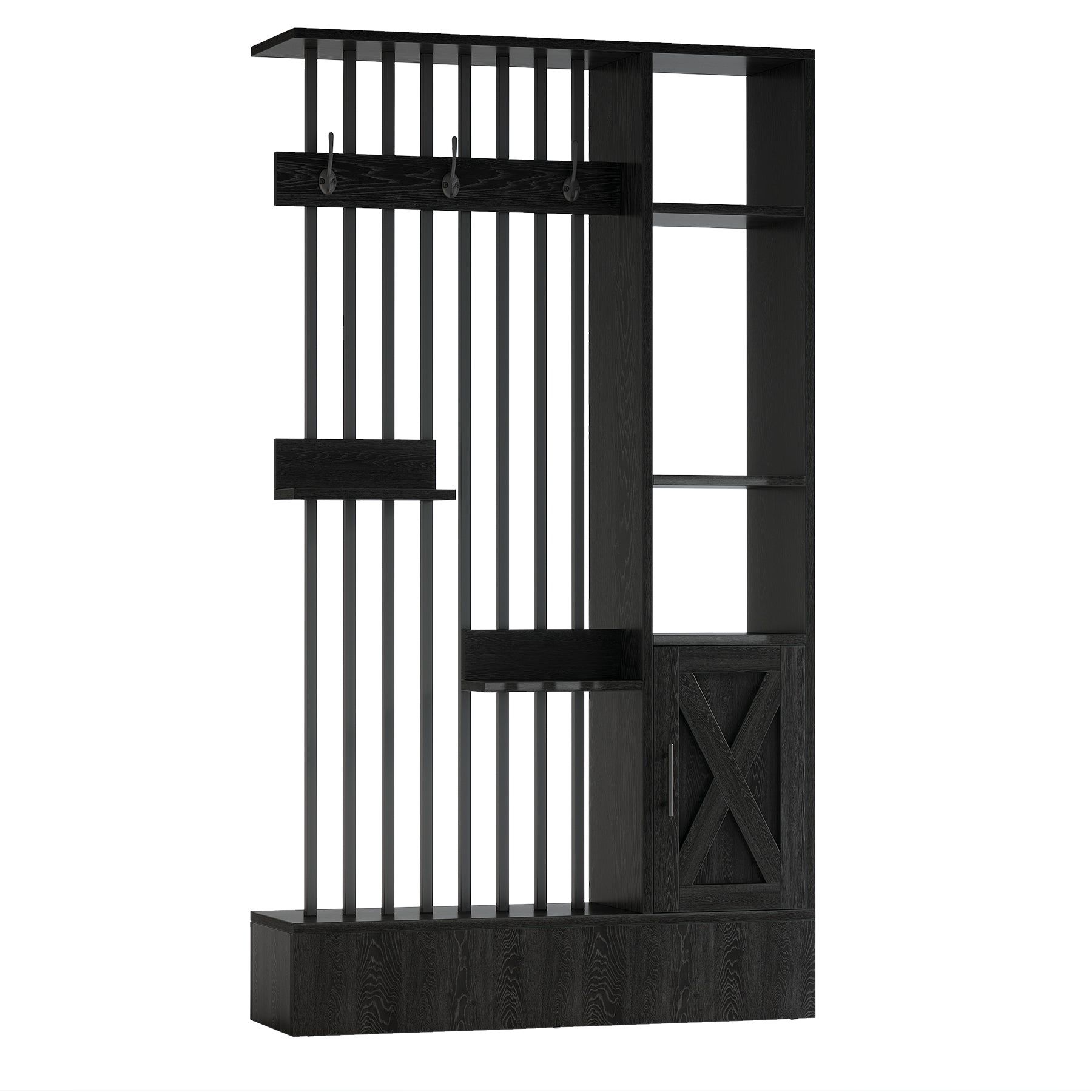 71" Wall Room Divider with Shelves, Freestanding Wall Partition with Storage Cabinet & Coat Hooks
