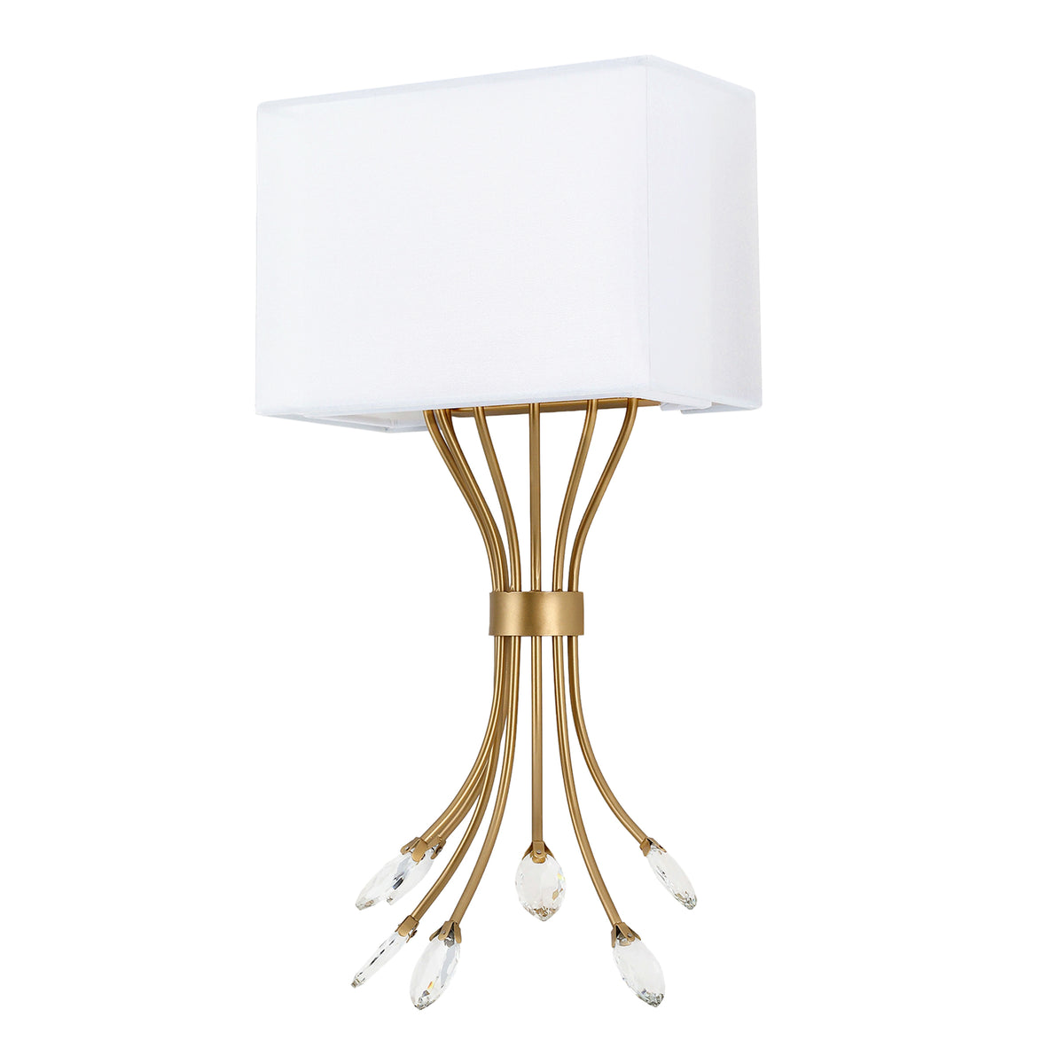 19.96" Gold Wall Sconce, Double Layer Fabric Wall Light with Crystal