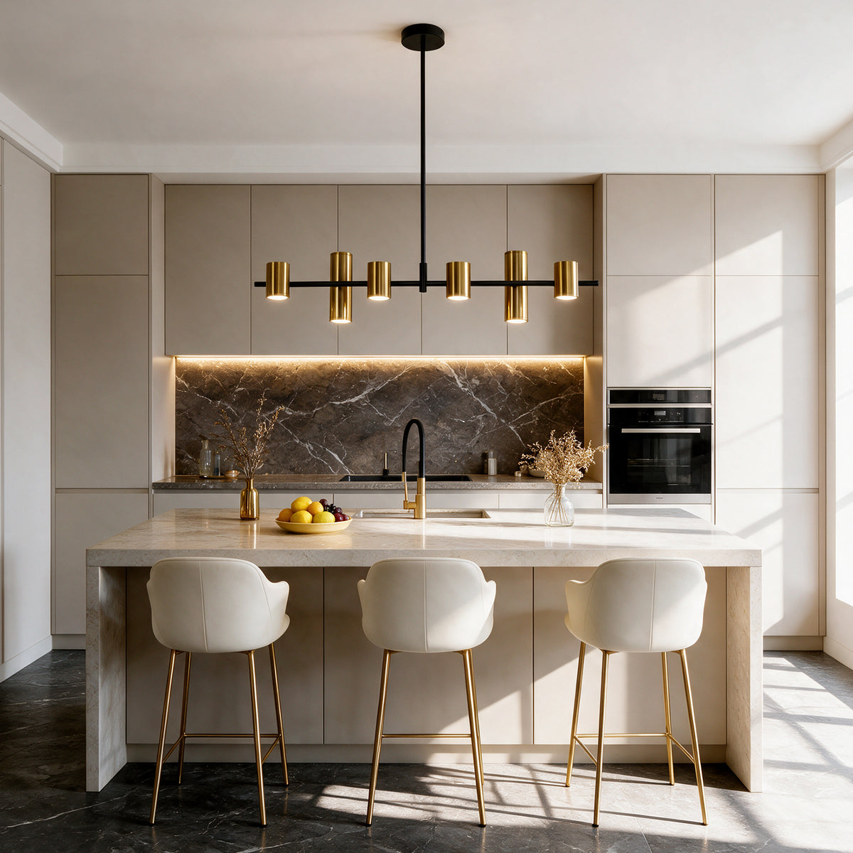 Tribesigns 6-Light Modern Black Gold Linear Chandelier, LED Pendant Light