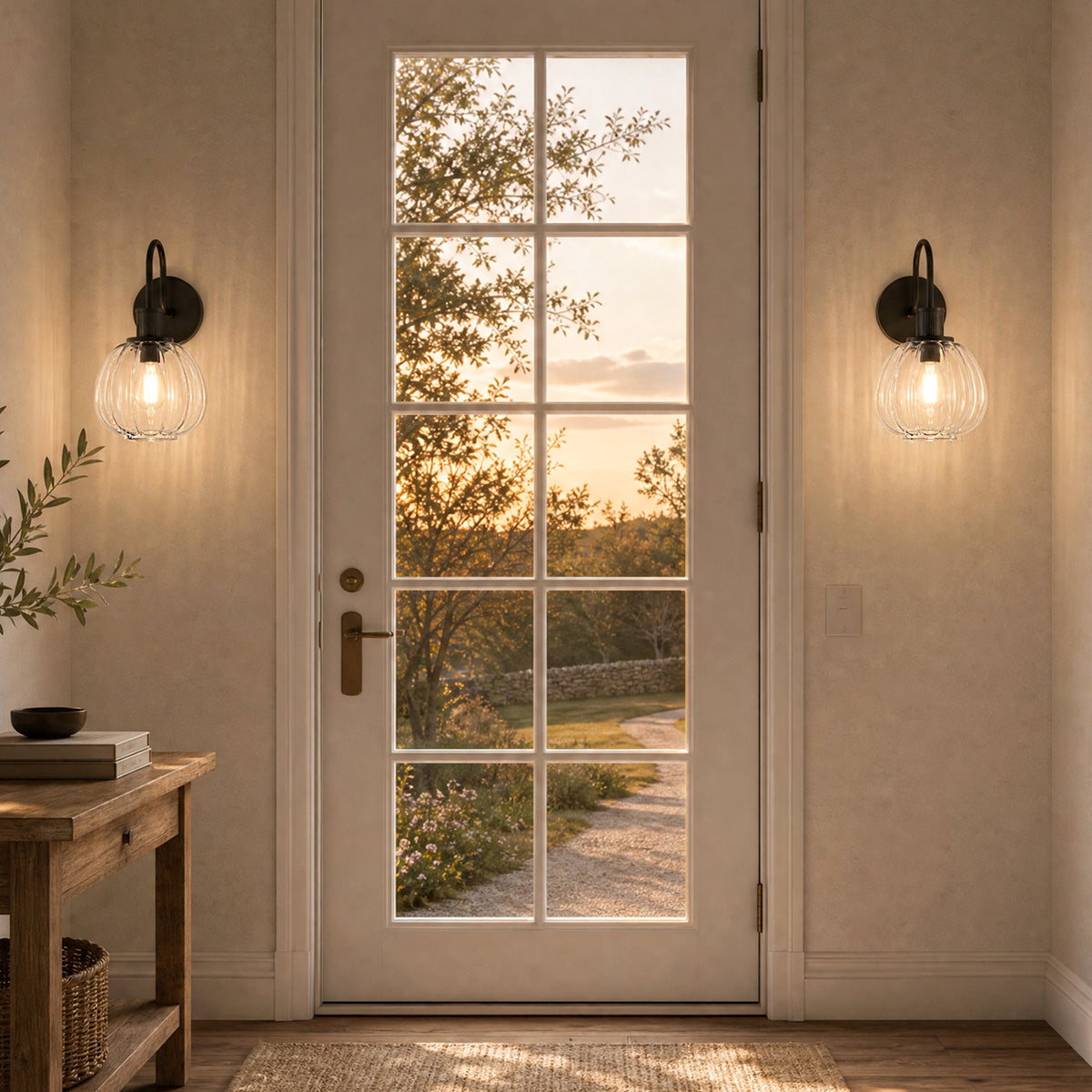 2 Pack 11" Modern Wall Sconces, Pumpkin Ribbed Glass Vanity Lights