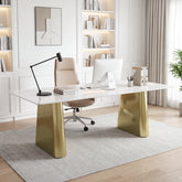 63" Executive Desk with Sintered Stone Top & Gold Brushed Stainless Metal Base 3