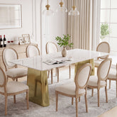 63" Sintered Stone Dining Table, Modern Luxury Kitchen Table with Gold Brushed Stainless Metal Base 3