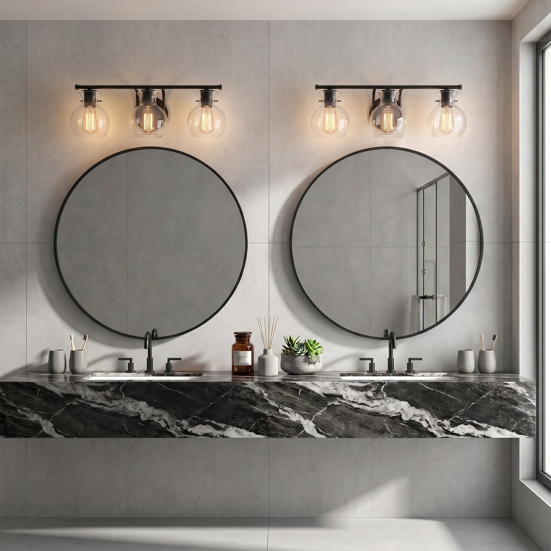 3-Light Bathroom Vanity Light, Modern Wall Light Fixture with Clear Glass Shades