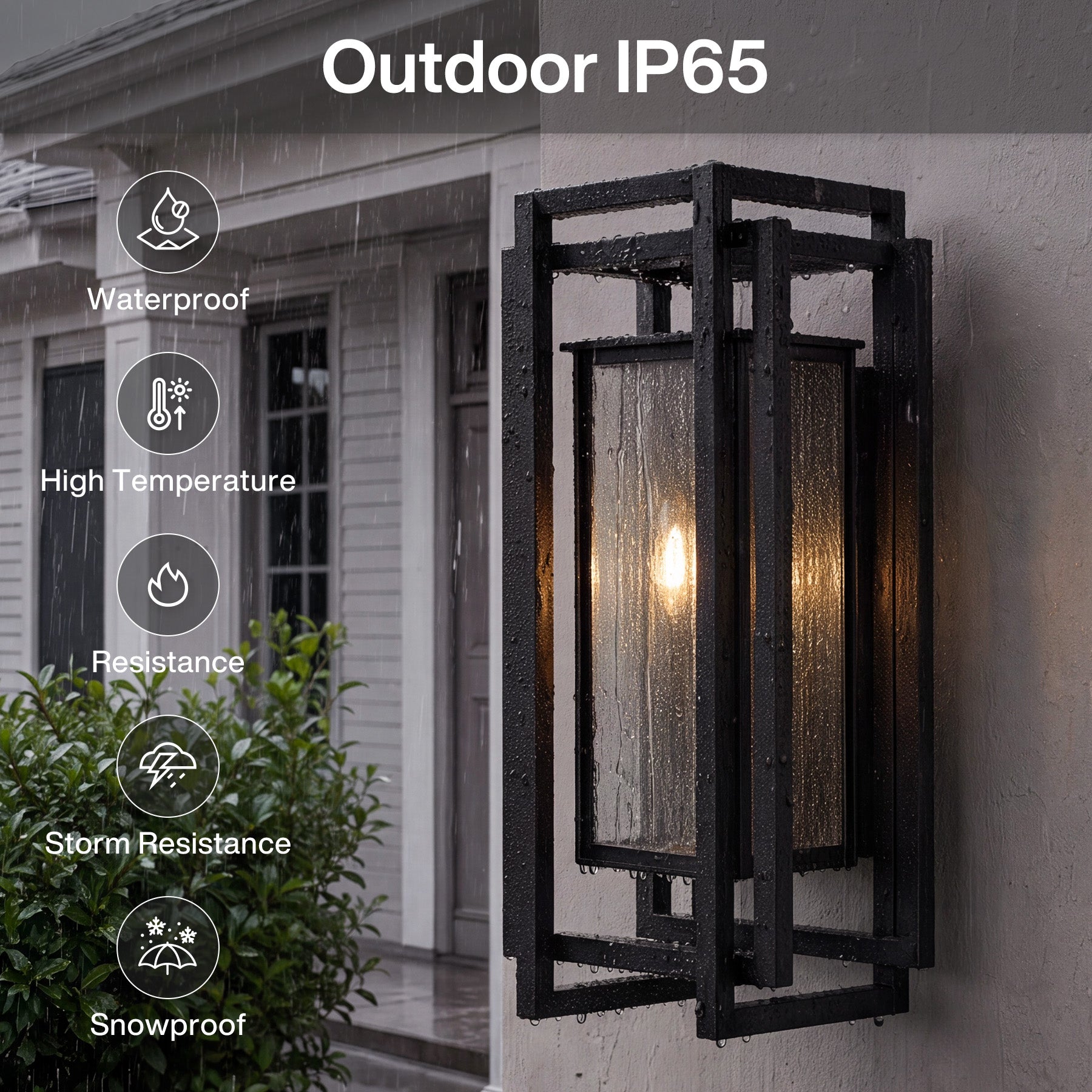 2-Light Outdoor Wall Sconce, 18.7" Exterior Wall Lighting Fixtures with Seeded Glass Shade