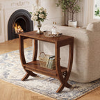 Solid  Wood End Table, 2-Tier Couch Side Table with Arched Legs