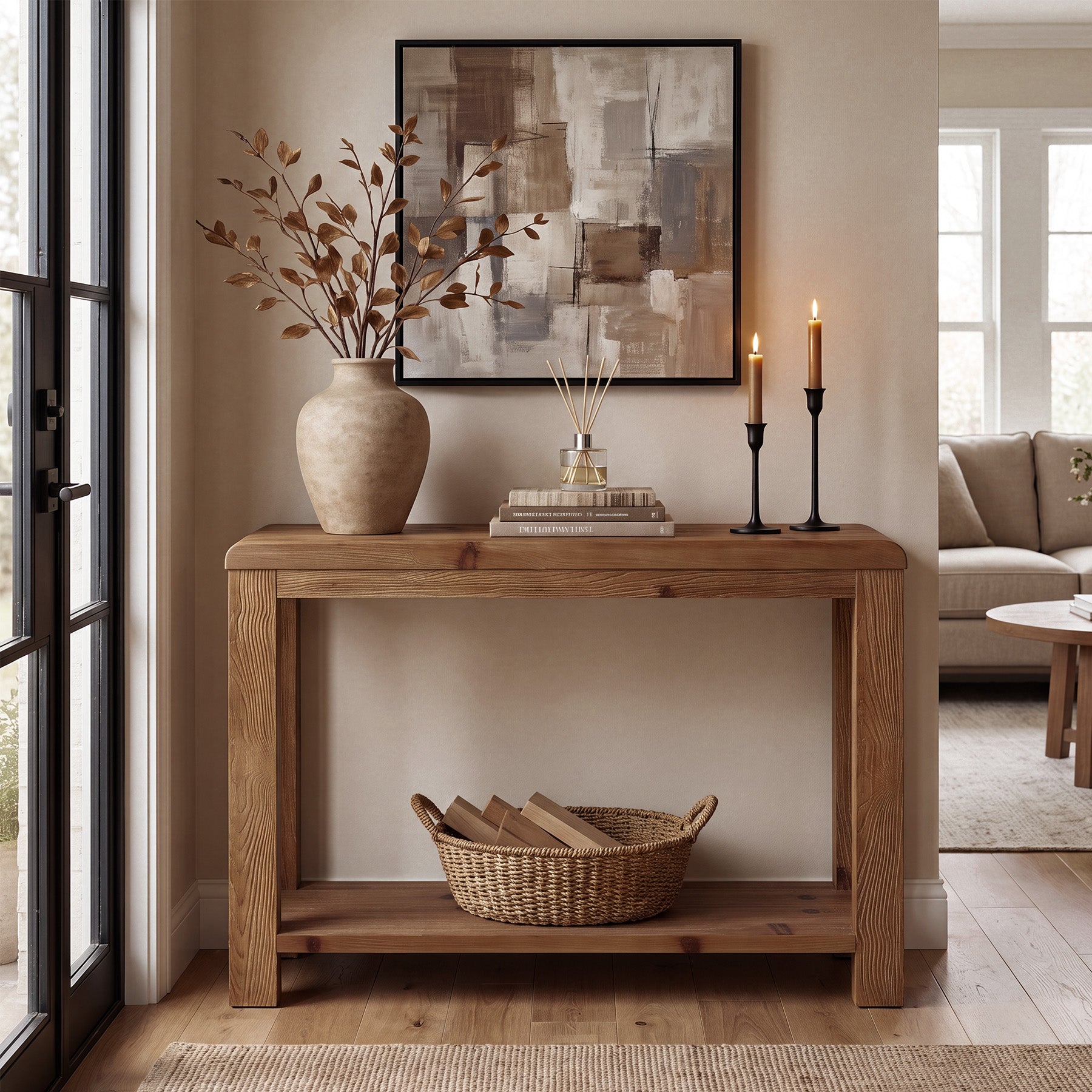 41.3" Solid Wood Console Table with 2-Tier Shelves, Farmhouse Entryway Sofa Table for Hallway