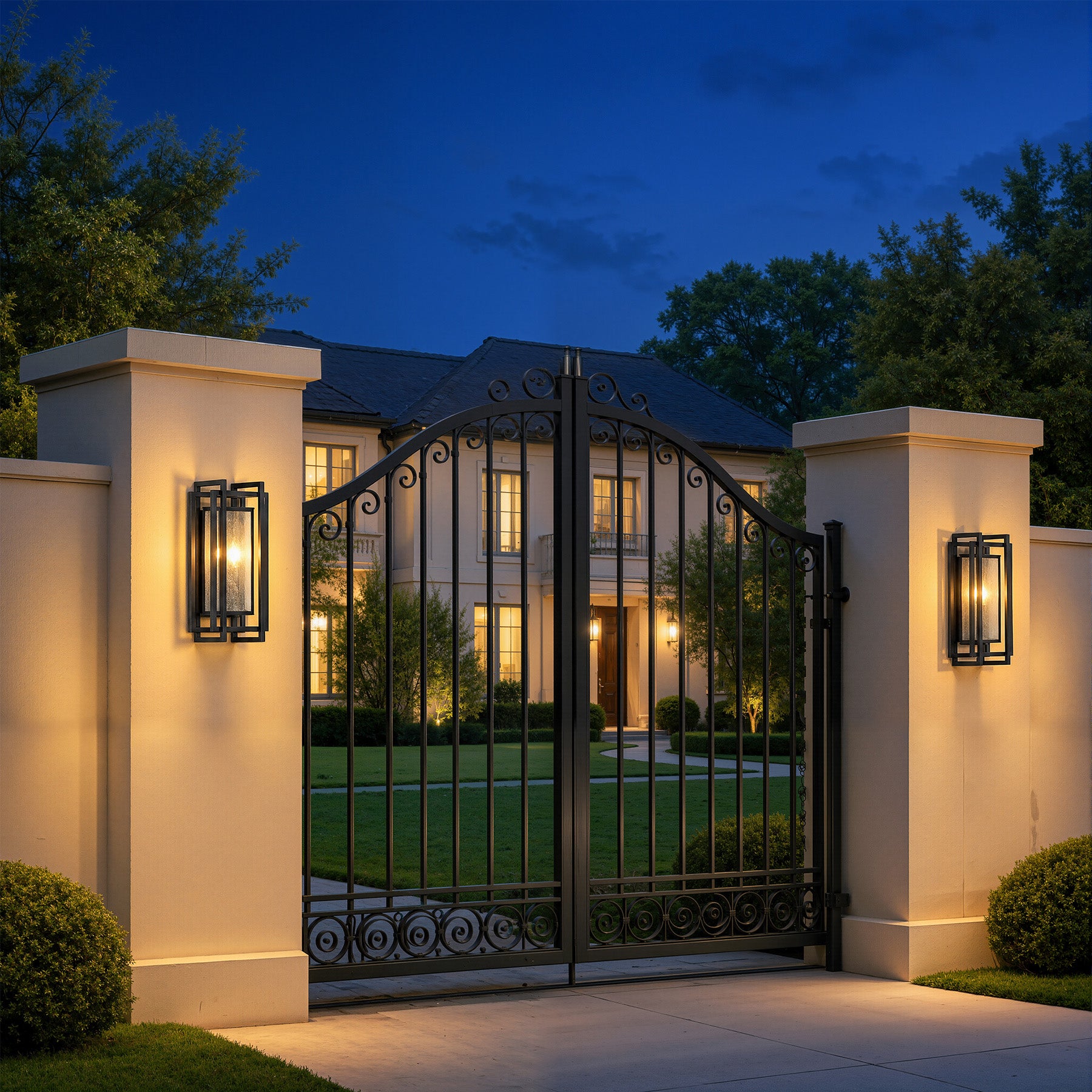 2-Light Outdoor Wall Sconce, 18.7" Exterior Wall Lighting Fixtures with Seeded Glass Shade
