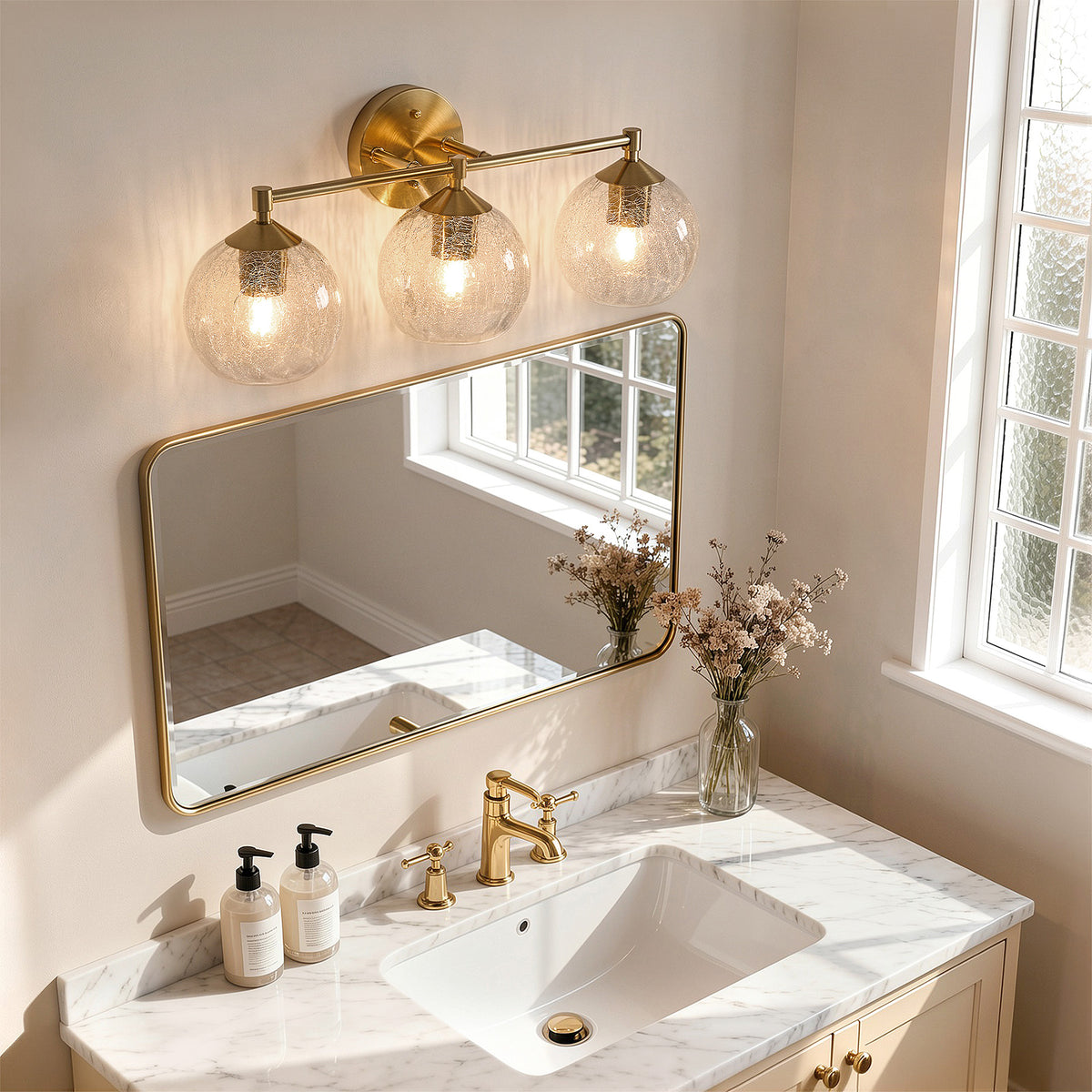 3-Light Bathroom Dimmable Vanity Light，Broken glass design