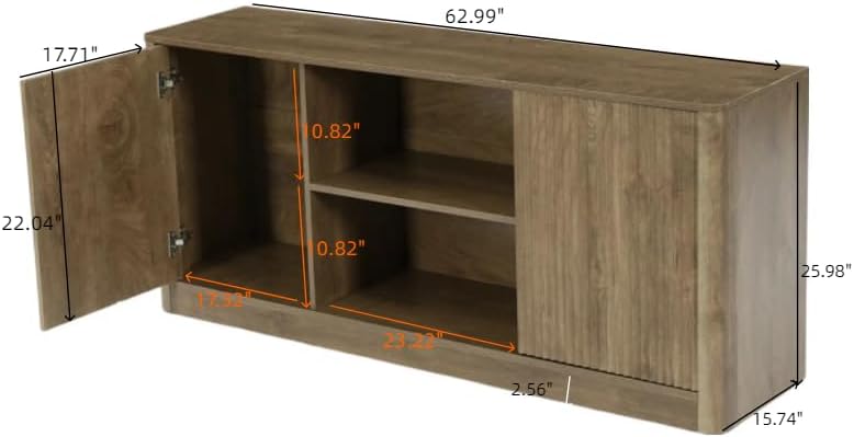 63" TV Stand, Farmhouse Entertainment Center with Storage for TVs Up to 75"