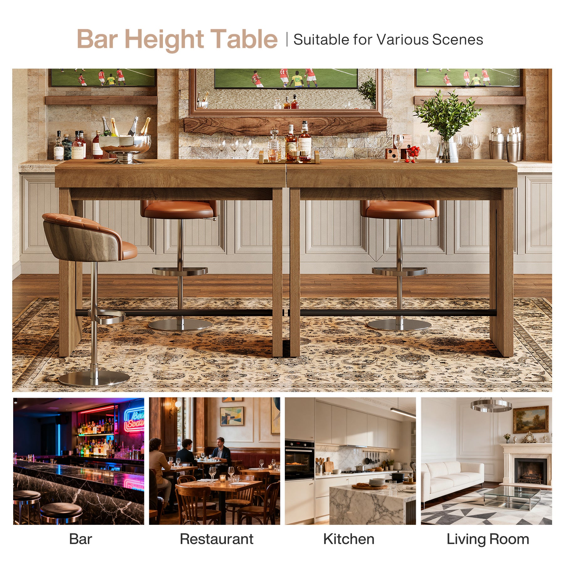 41" Bar Table, Counter Height Pub Table with Thickened Tabletop