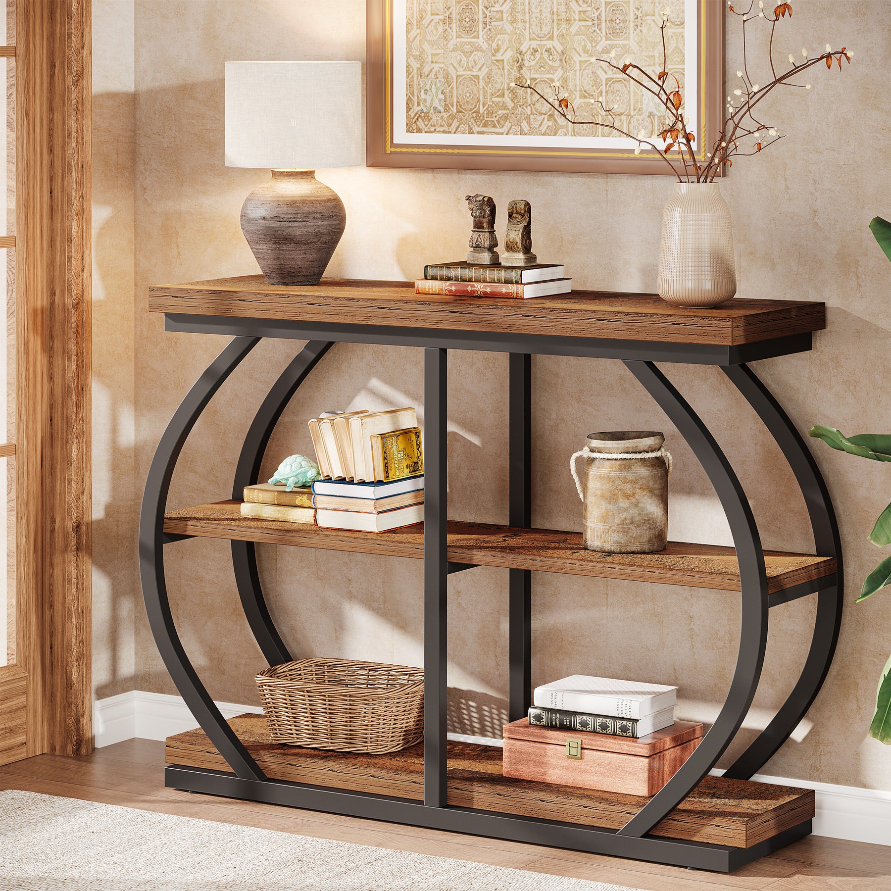 41" Console Table, 3-Tier Sofa Entryway Table with Storage Shelves